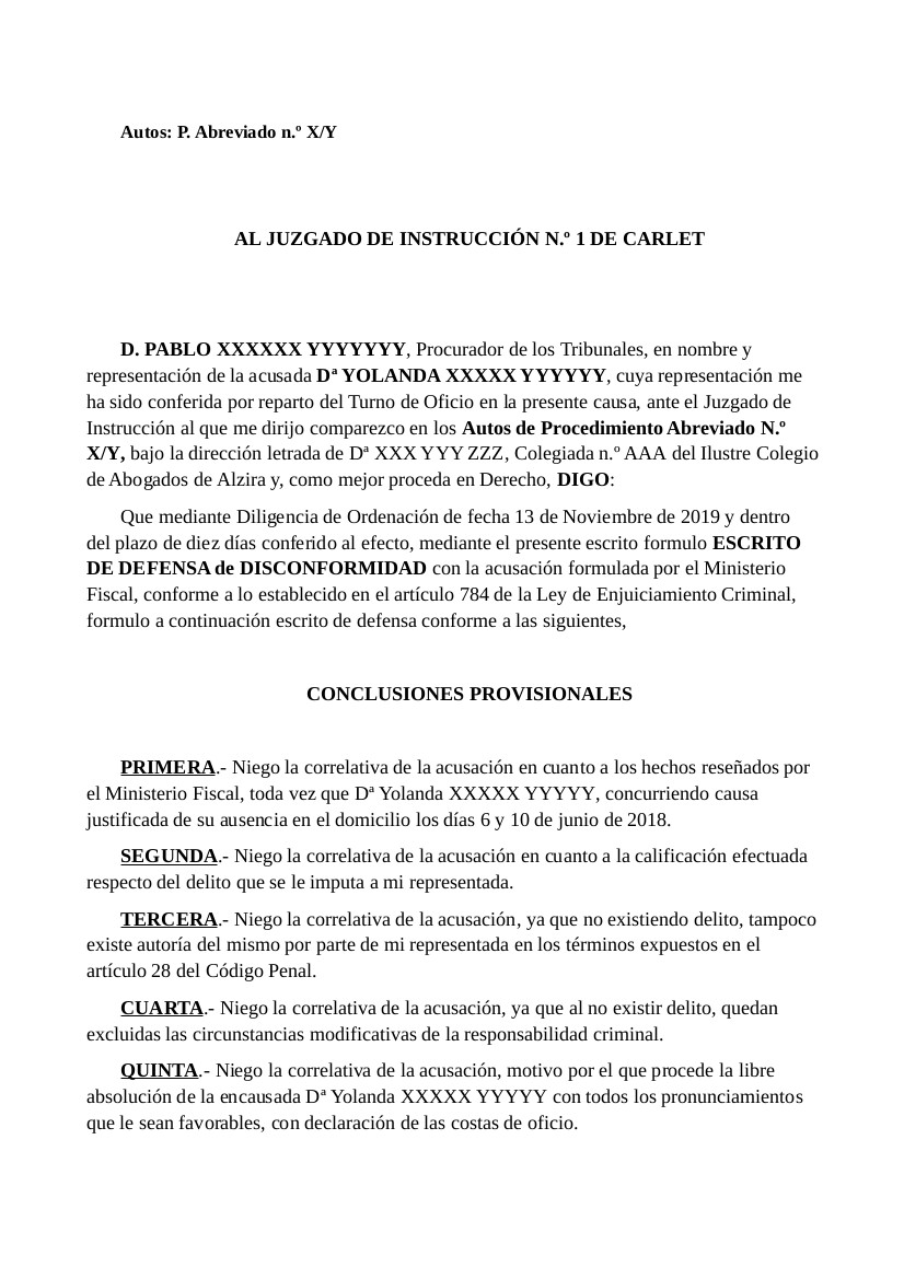 Escrito De Defensa Juspedia Escrito De Defensa Juspedia